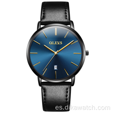 Barato OLEVS 5869 Hombres Relojes deportivos de cuarzo minimalistas Semana Fecha Cronógrafo Reloj de correa de cuero de moda para hombre